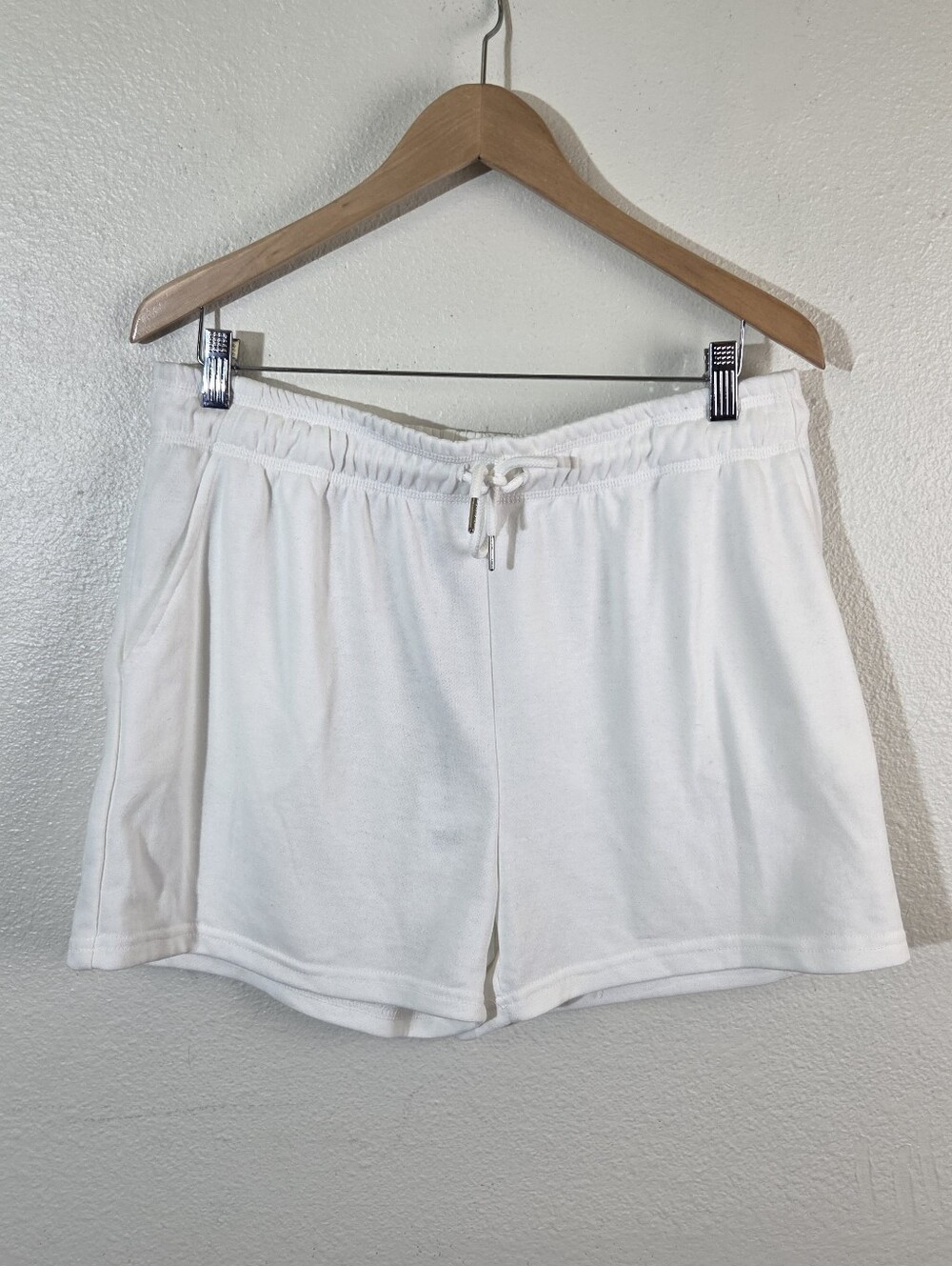 NWT H Halston Studio Shorts Womens L White Cotton Blend Drawstring Lounge